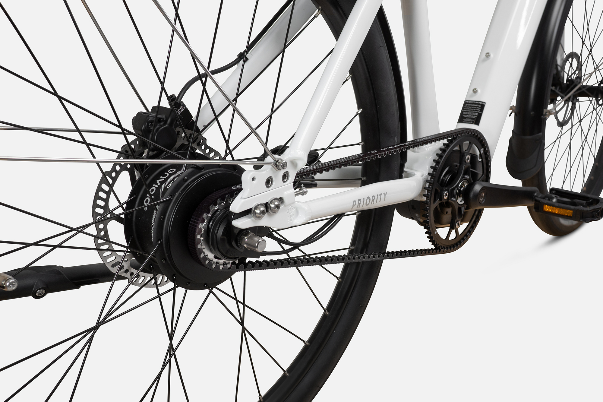 priority electric bicycles GLIDE E-BIKE Belt Drive Bike | Small|Medium | White maintenance design Priority Bicycles CURRENT Plus E-BIKE